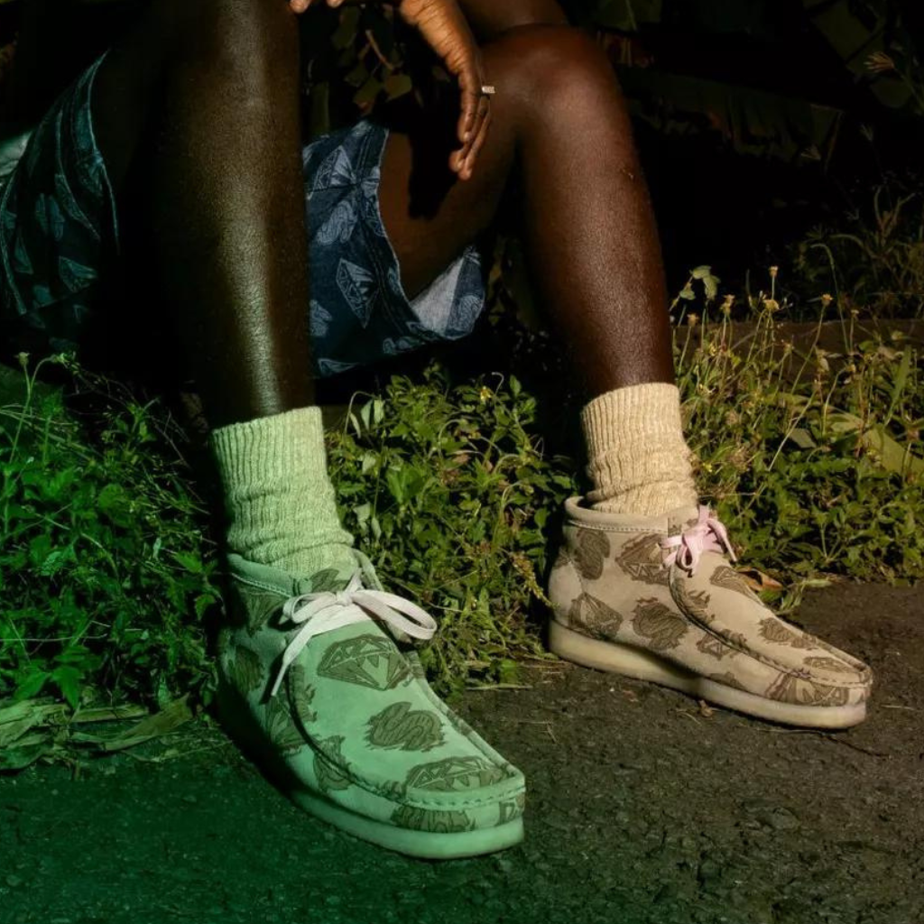 Clothing model wearing Clarks Originals