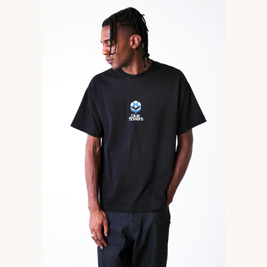 Blue Flowers Flower Logo T-Shirt - Black